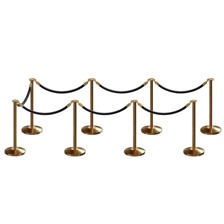 MONTOUR LINE Stanchion Post and Rope Kit Sat.Brass, 8 Flat Top 7 Black Rope C-Kit-8-SB-FL-7-ER-BK-PB